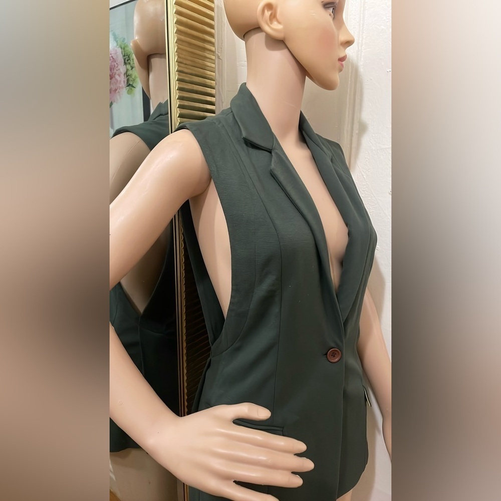 CUT25 Green Sleeveless Blazer Jacket with Notched Lapels (Vest)